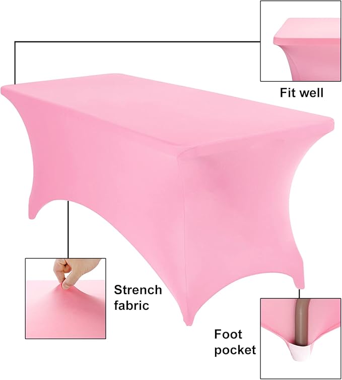 2Pack Spandex Waterproof Table Covers 6ft,Spandex 6ft Waterproof Table Cover for Party,Wedding, Banquet, and Events(Pink)