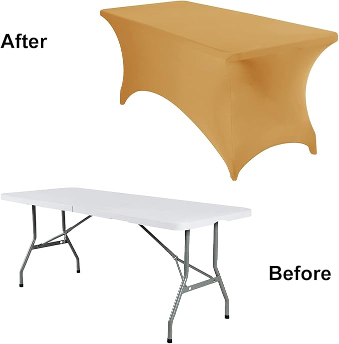 2Pack Spandex Waterproof Table Covers 6ft,Spandex 6ft Waterproof Table Cover for Party,Wedding, Banquet, and Events(Gold)
