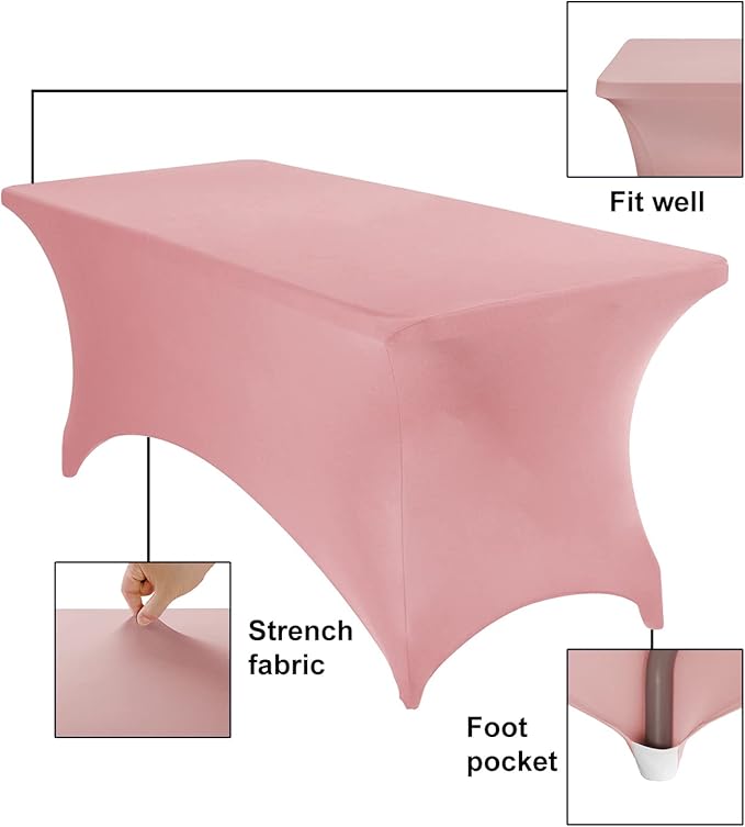 2Pack Spandex Waterproof Table Covers 6ft,Spandex 6ft Waterproof Table Cover for Party,Wedding, Banquet, and Events(Dusty Pink)