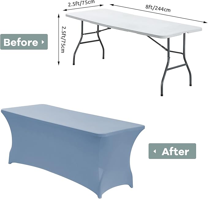 CWK 8FT Waterproof Stretch Spandex Table Cover for Rectangular Tables - Elastic Fitted Tablecloth for Folding Tables,Wrinkle Resistant Table Cloth for Parties, Weddings, Banquets & Events (Sky Blue)