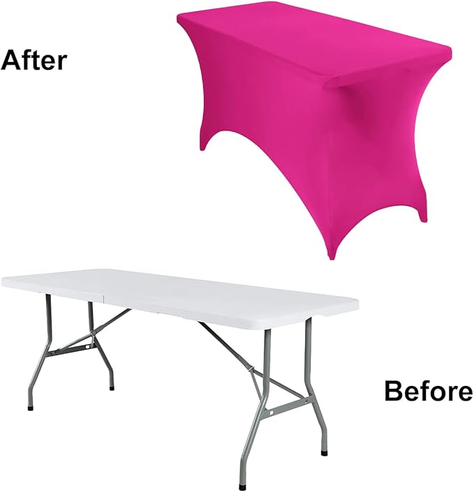 2Pack Spandex Waterproof Table Covers 4ft,Spandex 4ft Waterproof Table Cover for Party,Wedding, Banquet, and Events(Fuchsia)