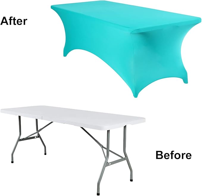 2Pack Spandex Waterproof Table Covers 8ft,Spandex 8ft Waterproof Table Cover for Party,Wedding, Banquet, and Events(Turquoise)