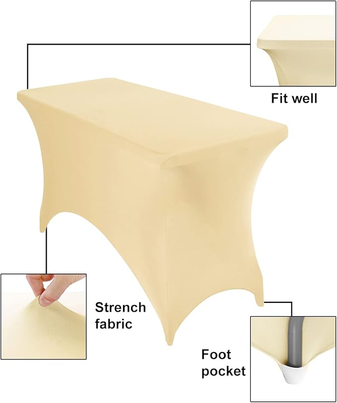 2Pack Spandex Waterproof Table Covers 4ft,Spandex 4ft Waterproof Table Cover for Party,Wedding, Banquet, and Events(Champagne)