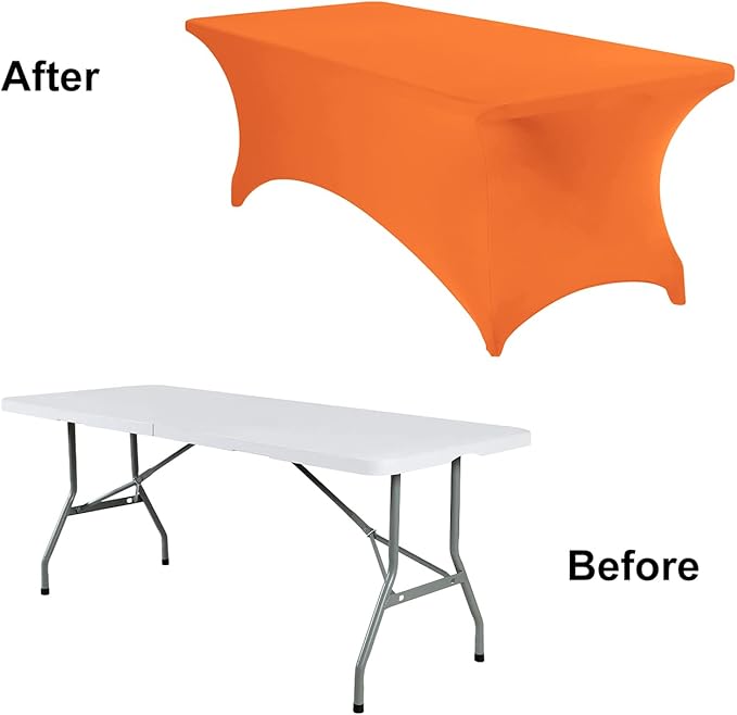 2Pack Spandex Waterproof Table Covers 8ft,Spandex 8ft Waterproof Table Cover for Party,Wedding, Banquet, and Events(Orange)