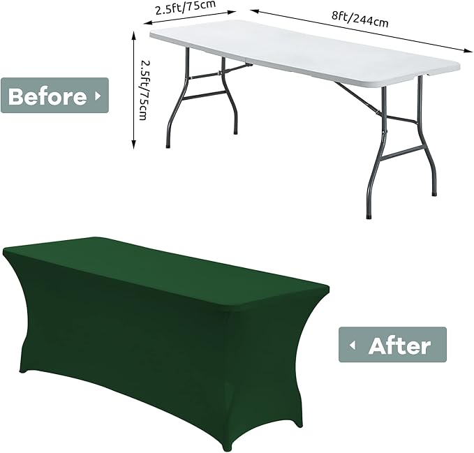 CWK 8FT Waterproof Stretch Spandex Table Cover for Rectangular Tables - Elastic Fitted Tablecloth for Folding Tables,Wrinkle Resistant Table Cloth for Parties,Weddings,Banquets&Events(Blackish Green)