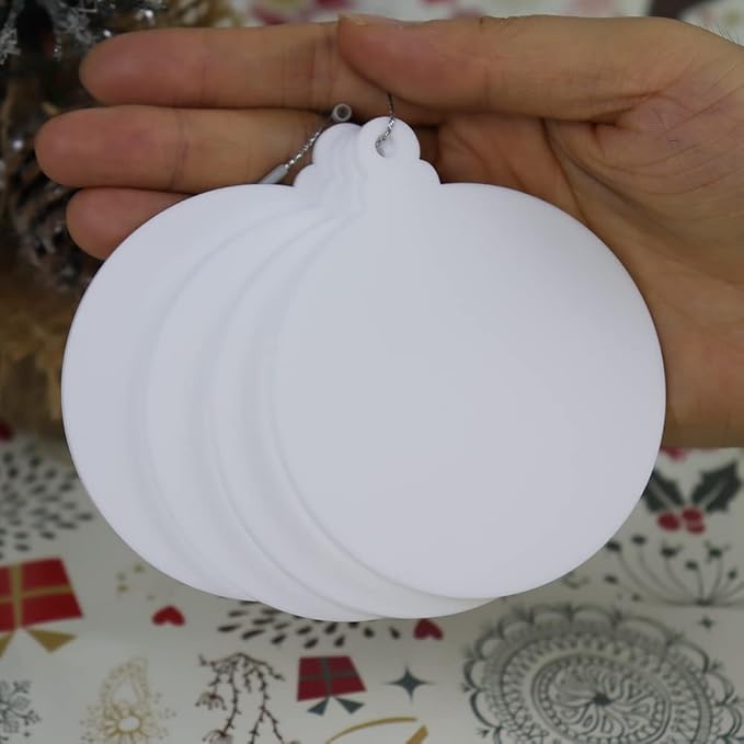 20Pcs 3 Inch Blank Acrylic Christmas Ornaments 2024 White Unfinished Round Acrylic Christmas Ornaments for DIY Craft Hanging Ornaments for Christmas Tree Decoration Xmas Party Decorations