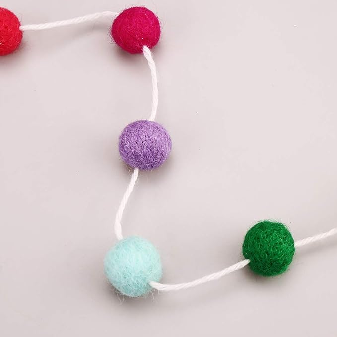 36PC 9.8 Feet Felt Wool Balls Garland 4/5 Inch Hanging String Kit for Christmas Tree Garland Holiday Decoration Birthday Wedding Baby Shower Party Wall Decorations