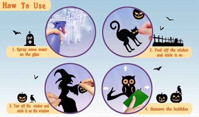 150 Pcs Halloween Window Clings Bats Witches with Cauldron Halloween Window Decoration | Large-Size Double-Side Skeletons Windo Clings Hallowee Party Decoration Reusable & Removable