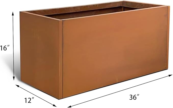 Corten Steel Corner Metal Planter Box Garden Steel Planter Pot for Patio Modern Farmhouse Rustic Design (L36 x W12 x D16, Rusted)