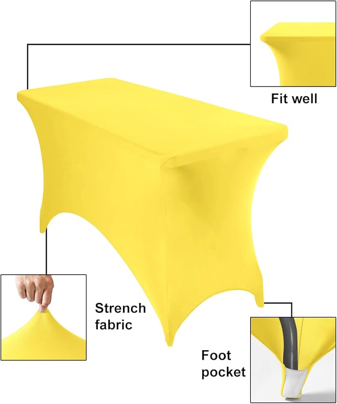 2Pack Spandex Waterproof Table Covers 4ft,Spandex 4ft Waterproof Table Cover for Party,Wedding, Banquet, and Events(Yellow)