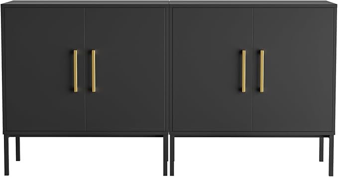 LYNSOM TV Stand for 55 Inch TV, Media Console Table with 2 Cabinets, Storage for Bedroom, Living Room, Entertainment Room (Black)