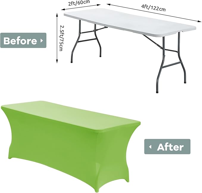 CWK 4FT Waterproof Stretch Spandex Table Cover for Rectangular Tables - Elastic Fitted Tablecloth for Folding Tables,Wrinkle Resistant Table Cloth for Parties, Weddings, Banquets & Events(Light Green)
