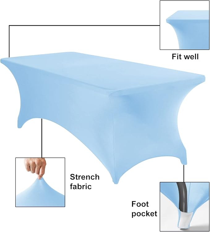 2Pack Spandex Waterproof Table Covers 8ft,Spandex 8ft Waterproof Table Cover for Party,Wedding, Banquet, and Events(Blue Mist)