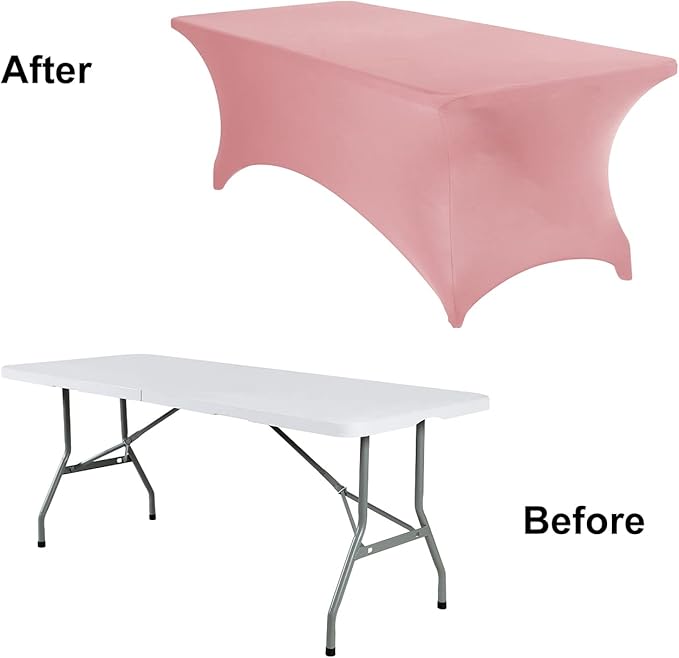 2Pack Spandex Waterproof Table Covers 8ft,Spandex 8ft Waterproof Table Cover for Party,Wedding, Banquet, and Events(Dusty Pink)