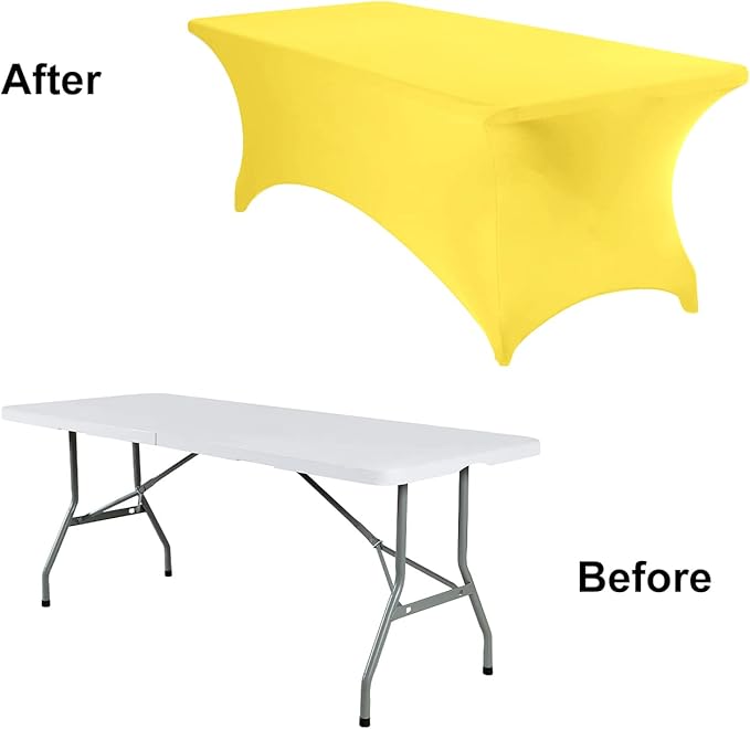 2Pack Spandex Waterproof Table Covers 8ft,Spandex 8ft Waterproof Table Cover for Party,Wedding, Banquet, and Events(Yellow)
