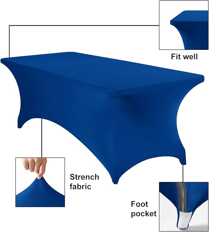2Pack Spandex Waterproof Table Covers 8ft,Spandex 8ft Waterproof Table Cover for Party,Wedding, Banquet, and Events(Classicbule)