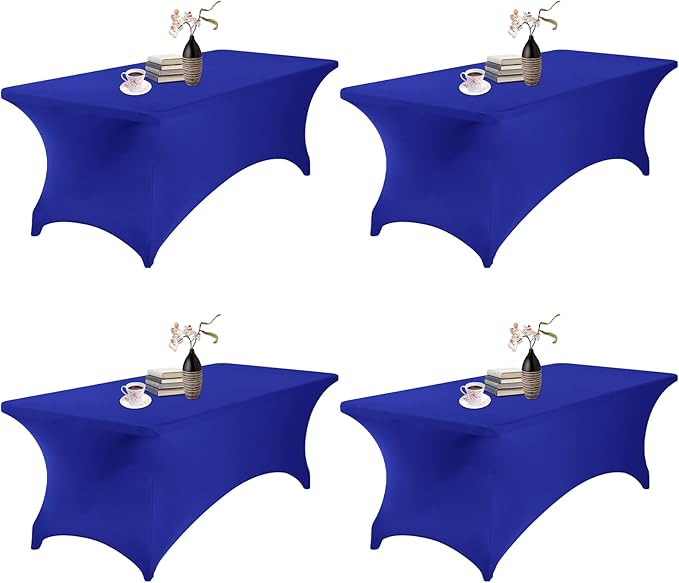4Pack Spandex Waterproof Table Covers 8ft,Spandex 8ft Waterproof Table Cover for Party,Wedding, Banquet, and Events(Royal Blue)