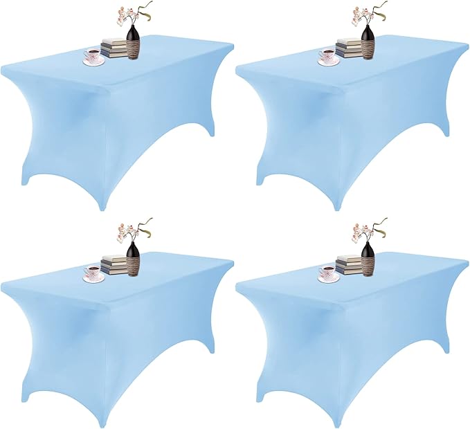 4Pack Spandex Waterproof Table Covers 6ft,Spandex 6ft Waterproof Table Cover for Party,Wedding, Banquet, and Events(Blue Mist)