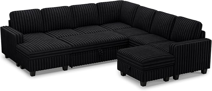 Belffin Oversized Sofa Bed Modular Sectional Sleeper Sofa with Pull Out Bed L Shaped Couch with Storage Chaise Black Couch