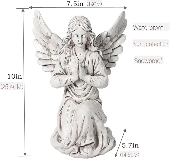 Praying Angel Garden Statue, Religious Fairy Sculpture Waterproof Decorative Figurine Art Decor for Patio, Lawn, Yard, Housewarming Ornament Present Angels HSa-1