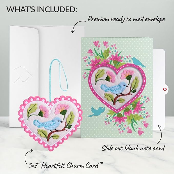 Lovepop Handmade Lively Bluebird HeartFelt Charm Card | Soft Felt Bird Keychain for Wallet, Handbag, Car Key, Home Decor | Ornaments, Bag Charms, Key Ring, Purse Accessories, Gift Toppers