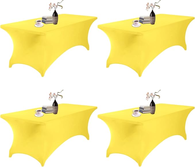 4Pack Spandex Waterproof Table Covers 8ft,Spandex 8ft Waterproof Table Cover for Party,Wedding, Banquet, and Events(Yellow)
