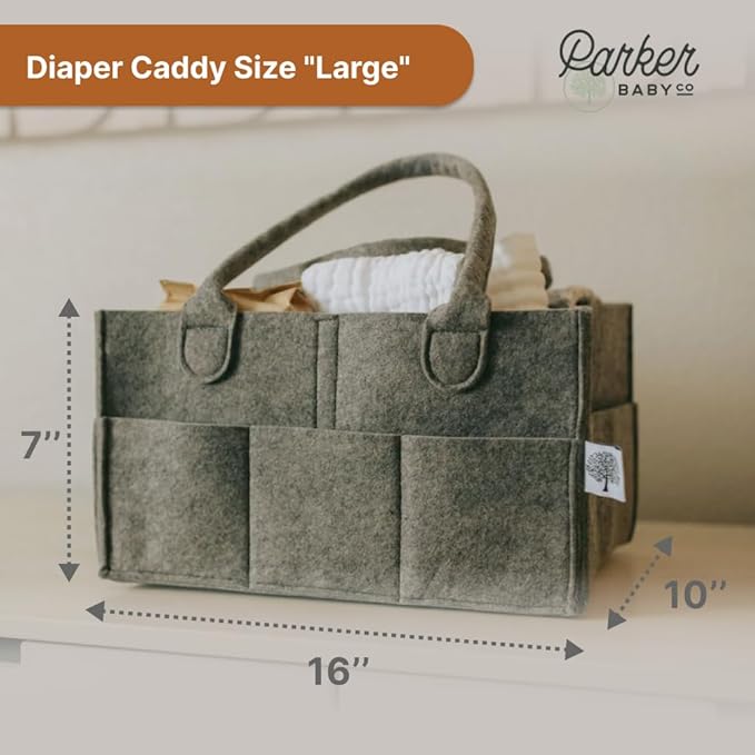 Parker Baby Co. Diaper Caddy - Nursery Storage Bin and Car Organizer for Diapers and Baby Wipes - Charcoal, Large