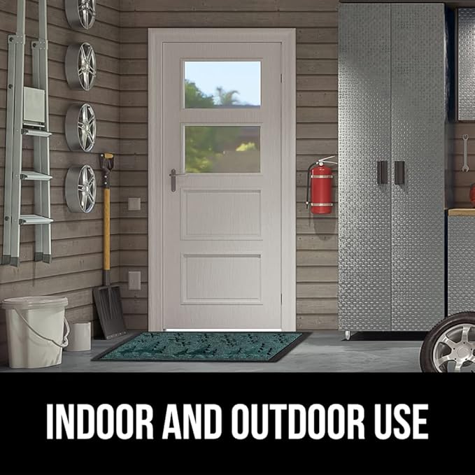 GORILLA GRIP 100% Waterproof All-Season WeatherMax Doormat, US Designed Natural Rubber, Stain and Fade Resistant, Low Profile Indoor Outdoor Door Mats, Easy Clean Patio Mat, 17x29, Green Snowscape