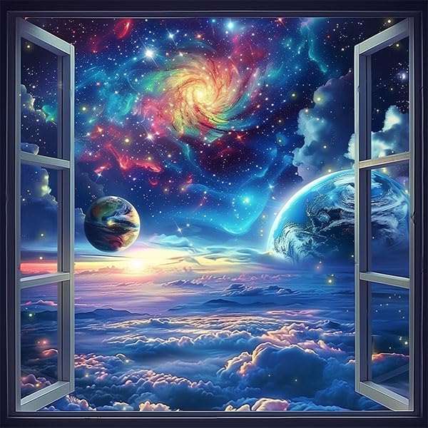 Space Galaxy Blackout Curtains for Girls Boys Kids Home Decor, Universe Nebula Galaxies Solar Planet Grommet Thermal Insulated Drapes Darkening Window Curtain for Bedroom Living Room, 42 x 63 Inch