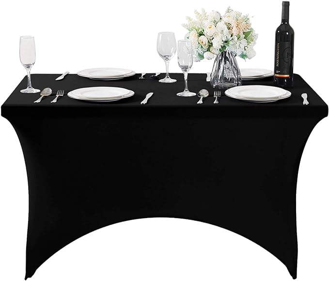 2Pack Spandex Table Cover for 4FT or 6ft or 9ft Table Universal Fitted Stretch Tablecloth for Party, Banquet, Wedding and Events-Black