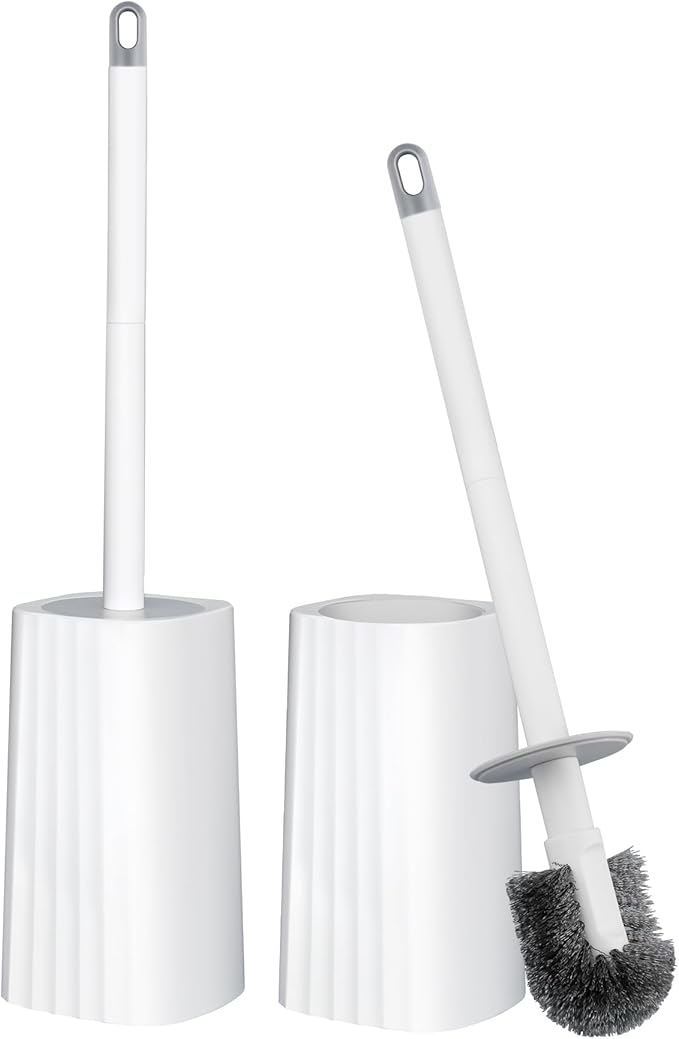 Toilet Brush & Holder Set, 2 Pack Toilet Brushes for Bathroom with Holder, Lightweight Plastic Handle, Space Saving for Storage, Deep Cleaning, Drip-Proof, Easy to Assemble