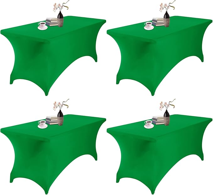 4Pack Spandex Waterproof Table Covers 6ft,Spandex 6ft Waterproof Table Cover for Party,Wedding, Banquet, and Events(Emerald)