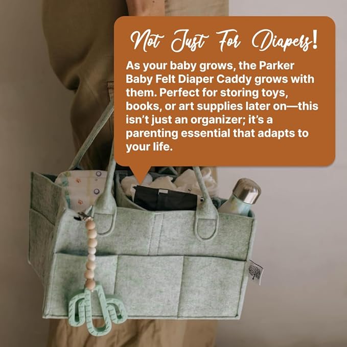 Parker Baby Diaper Caddy - Nursery Storage Bin and Car Organizer for Diapers and Baby Wipes - Sage Green, Large