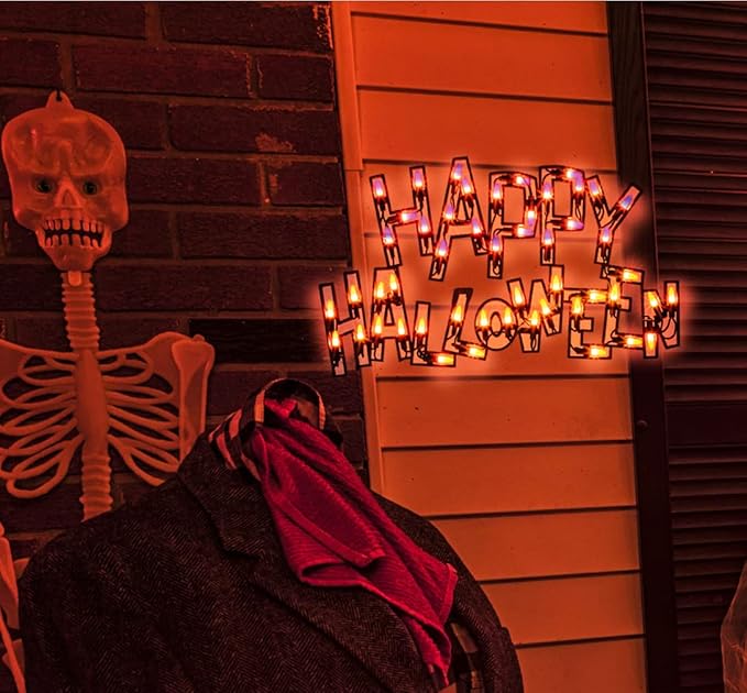 17" Lighted Happy Halloween Halloween Window Silhouette Decoration,Halloween Lighted Window Decoration,Hanging Light Up Holiday Ornament( Happy Halloween)