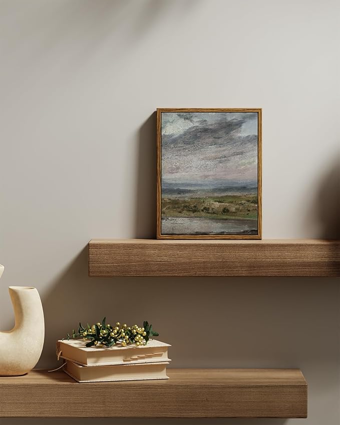 VIYYIEA Framed Canvas Wall Art Home Decor Classical Scenery Wall Pritns The Heath Grassland Oil Painting Farmhouse Wall Decor Vintage Landscape Aesthetic Countryside Decor for Living Room 8x10in