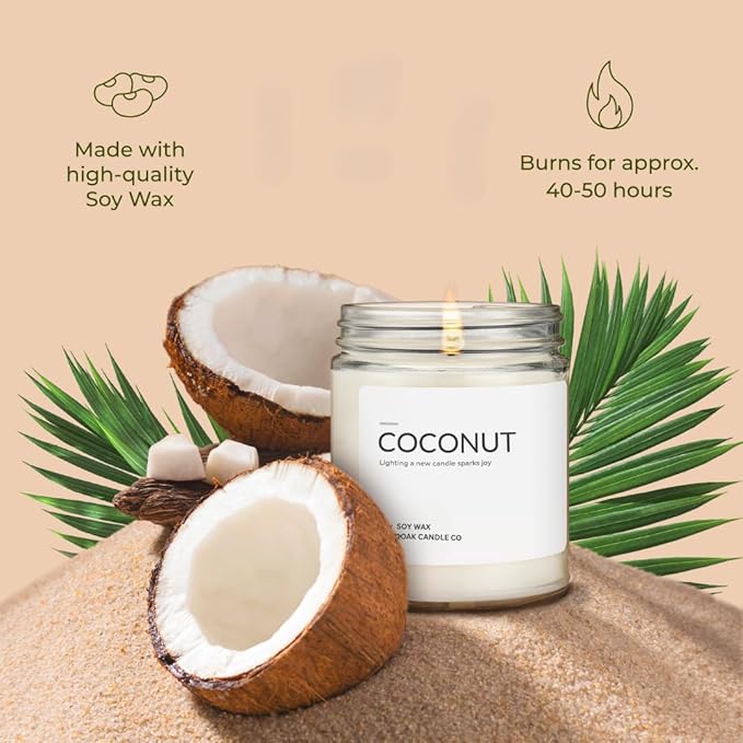 1OAK Soy Wax Scented Candle (Coconut) - Long Burning Premium Hand-Poured (7oz.)