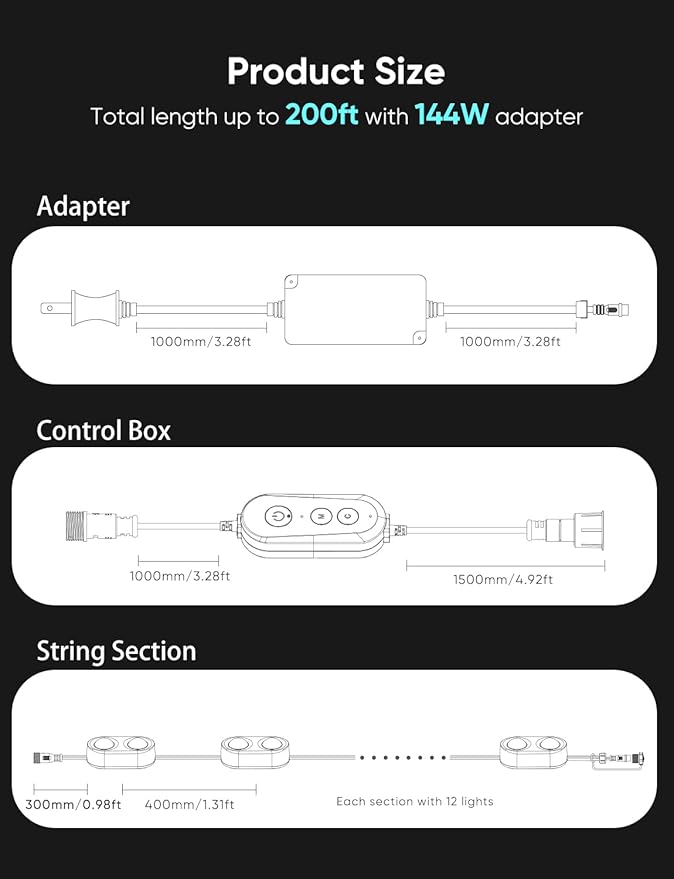 Permanent Outdoor Lights Pro 200ft, RGBCW Smart Eaves Lights with 144 LED Lights, Dual Lens, Cuttable, 111 Scene Modes, IP67 Waterproof Lighting for Holiday Decoration, Work with Alexa, White