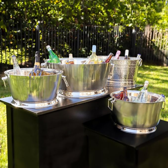Sol Living Insulated Beverage Tub Large Ice Bucket with Handles Double Wall Stainless Steel Ice Bucket and Cooler for Wine, Drinks, Bar, Party, and Gift Beverage Cooler for Indoor and Outdoor Parties