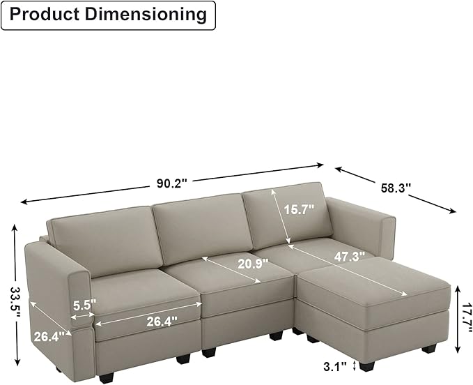 Belffin Convertible Sectional Sofa with Chaise Velvet L Shaped Sofa Couch Modular Sectional Sofa with Storage Grey