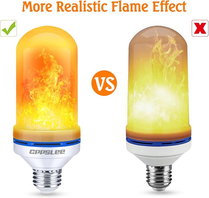 CPPSLEE Upgraded LED Flame Light Bulbs, 4 Modes Flickering Light Bulbs, E26 Base Fire Flame Bulb for Halloween Decorations Outdoor, Christmas Lights Patio Indoor Home Decor (Yellow, 4 Pack)