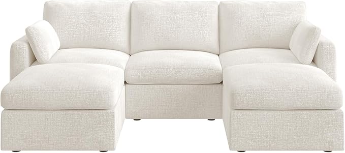 HONBAY Sectional Couch with Storage Seats, Modular Sectional Sofa with Storage Ottoman, U Shaped Sectional Couches for Living Room,Beige