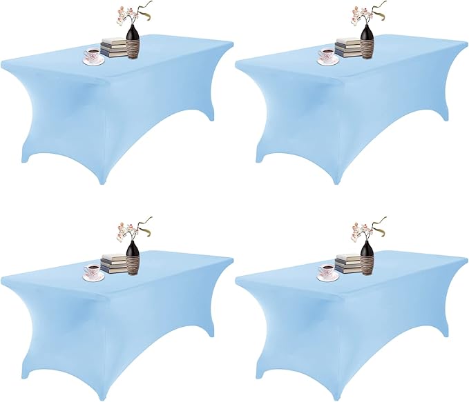 4Pack Spandex Waterproof Table Covers 8ft,Spandex 8ft Waterproof Table Cover for Party,Wedding, Banquet, and Events(Blue Mist)
