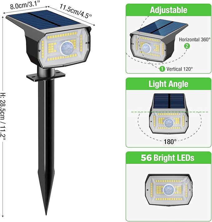 nipify 12 Pack Solar Spot Lights Outdoor Motion Sensor with 3 Modes,Solar Spotlights Outdoor Waterproof 2-in-1 Auto On/Off Landscape Lighting for Outside Yard Wall Garden Pathway, Warm White