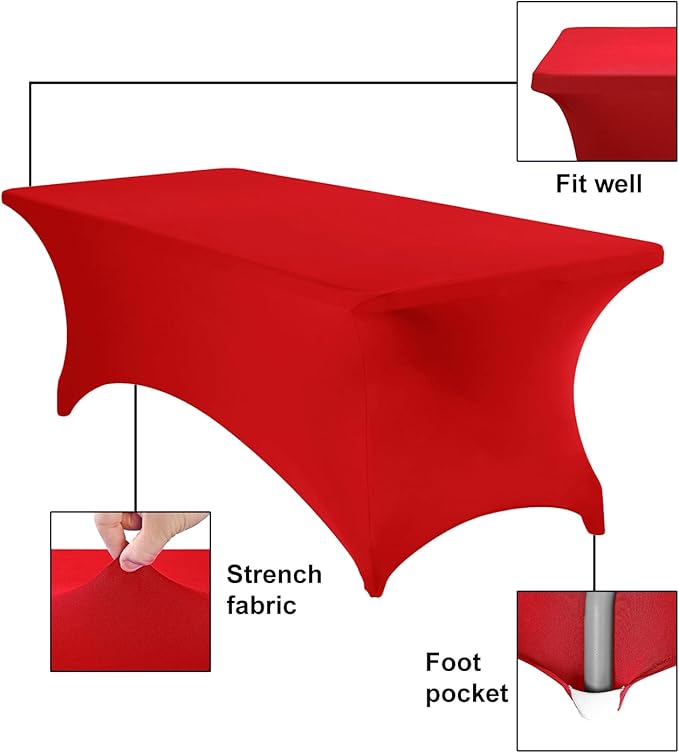 2Pack Spandex Waterproof Table Covers 8ft,Spandex 8ft Waterproof Table Cover for Party,Wedding, Banquet, and Events(Red)