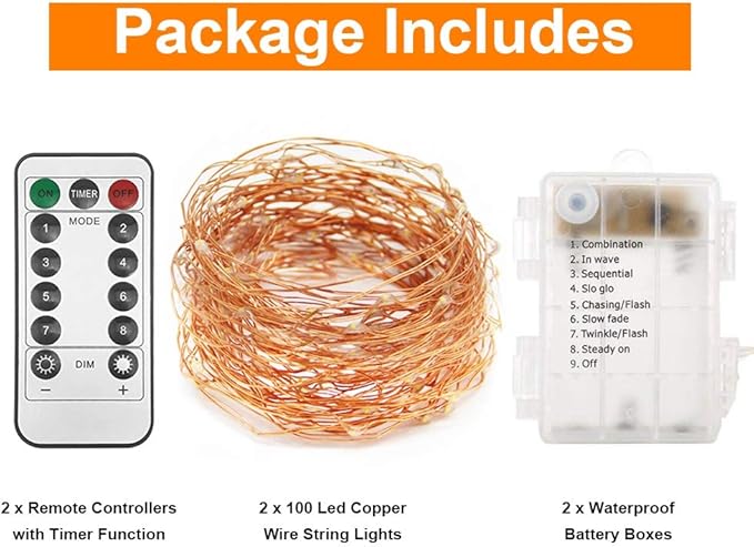 Twinkle Star 2 Pack Halloween Fairy Lights Battery Operated, Total 66 ft 200 Led String Lights Remote Control Timer Twinkle String Lights 8 Modes Firefly Lights for Garden Party Indoor Decor, Purple