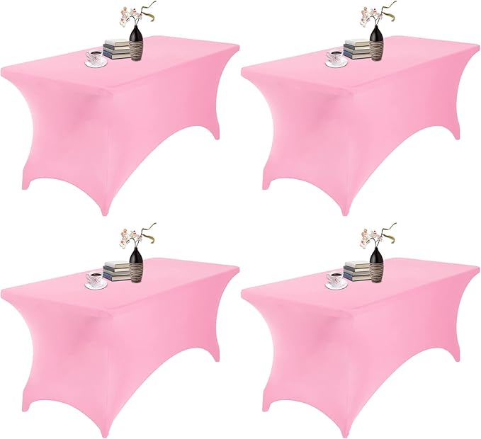 4Pack Spandex Waterproof Table Covers 6ft,Spandex 6ft Waterproof Table Cover for Party,Wedding, Banquet, and Events(Pink)
