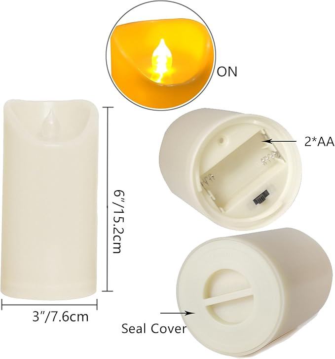 CANDLE CHOICE Outdoor Battery Operated Flameless Candles with Remote Timer Waterproof Flickering Plastic Electric LED Pillar Lights for Lantern Patio Garden Wedding Party Decorations 3x6 Inches 2 PCS