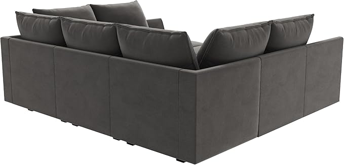 HONBAY Velvet Sectional Sofa Couch with Storage - Modular Sleeper for Living Room, Grey