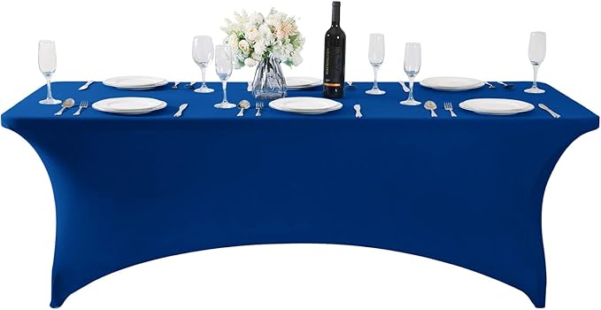 2Pack Spandex Table Cover for 8FT or 4ft or 6ft Table Universal Fitted Stretch Tablecloth for Party, Banquet, Wedding and Events-Classicblue