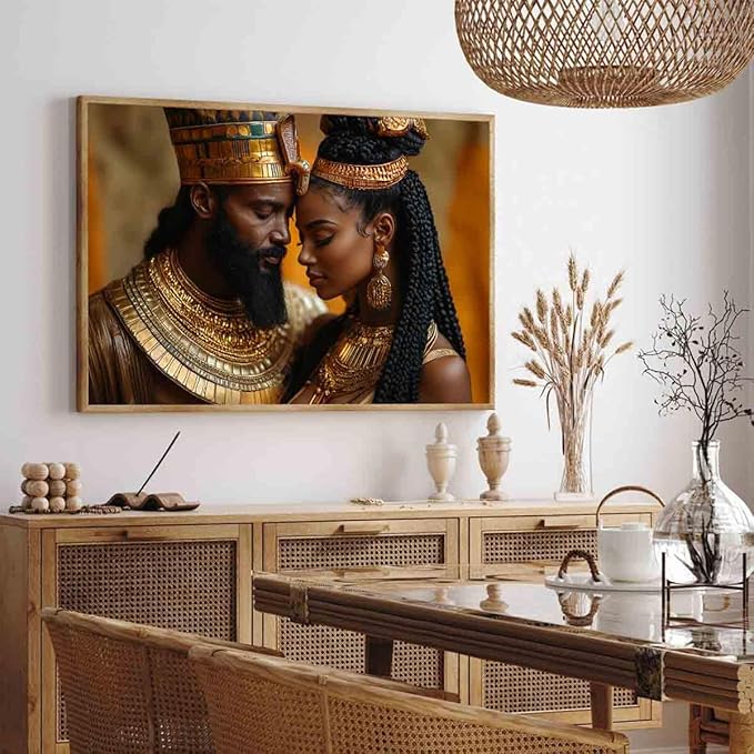 African American Wall Art Canvas King And Queen Wall Art Portrait Black Men And Women Painting Love Black Couple Painting Gold Crown African Woman Picture Abstract Living Room Decor 16x24inch No Frame